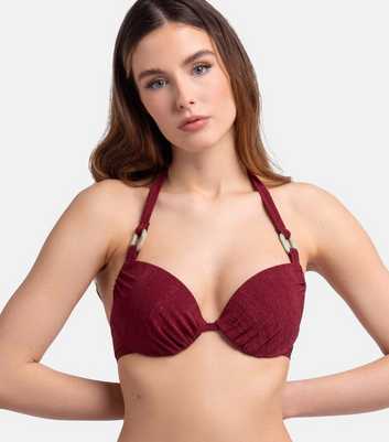 Dorina Dark Red Textured Halterneck Bikini Top