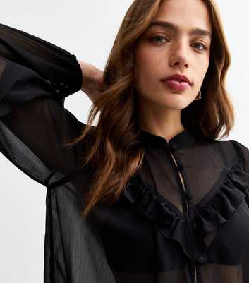 Black Frilly Trimmed Chiffon Blouse