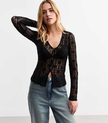 Black Lace Button Up Cardigan