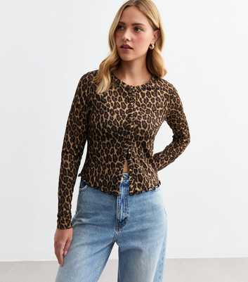 Brown Leopard Print Jersey Cardigan