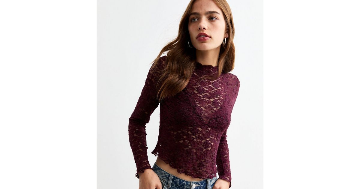 V Neck Lace Top Burgundy main image 0