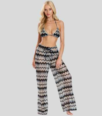 South Beach Blue Zig Zag Crochet Wide Leg Trousers