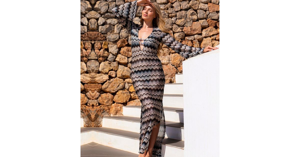 South Beach Blue Zig Zag Crochet Maxi Dress New Look