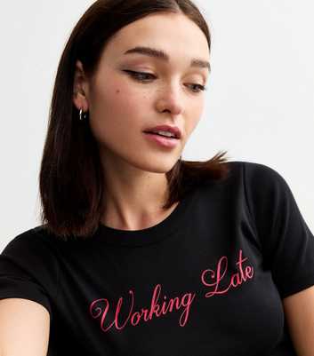 Black Working Late Slogan Baby Tee T-Shirt 