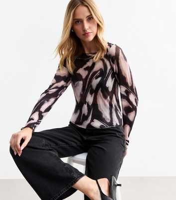 Pink Swirl Print Crinkled Mesh Top 