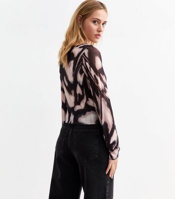 超人気ブティック Top Mesh Crinkled Print Swirl Pink | Look New トップス