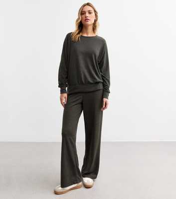 Dark Grey Marled Wide Leg Soft Trousers