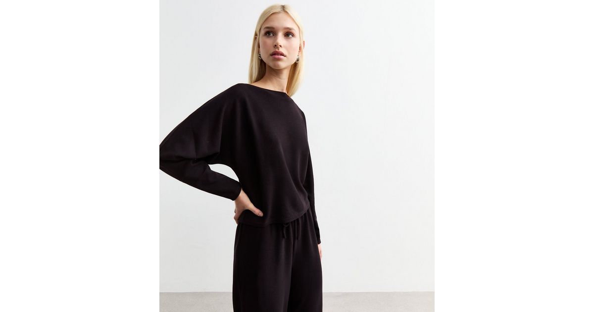 Black Oversized Soft Touch Long Batwing Sleeve Top | New Look