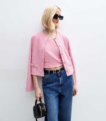 Pink Textured Button Front Cardigan