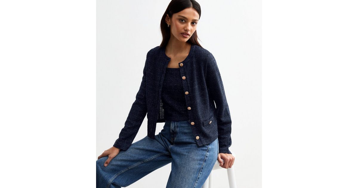 17343 Navy Button Detailed Cardigan
