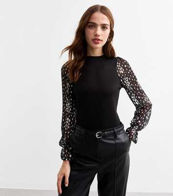 Black Polka Dot Chiffon Sleeve Soft Top