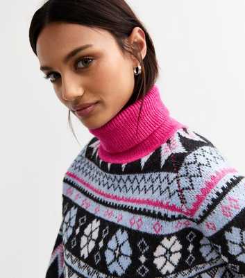 Sunshine Soul Pink Fair Isle Roll Neck Jumper