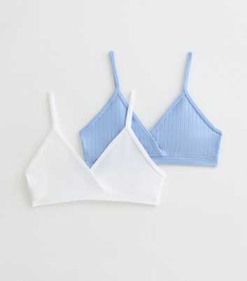 Girls Pack Of 2 White And Blue Jersey Crop Tops