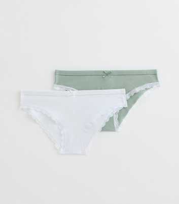 Girls 2 Pack Light Green Lace Trim Briefs