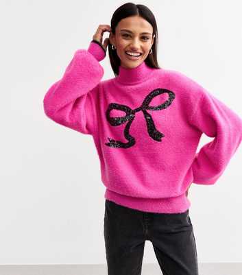 Sunshine Soul Pink Sequinned Bow Jumper