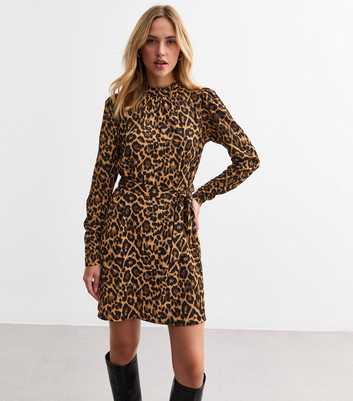 Brown Leopard Print Belted Mini Dress