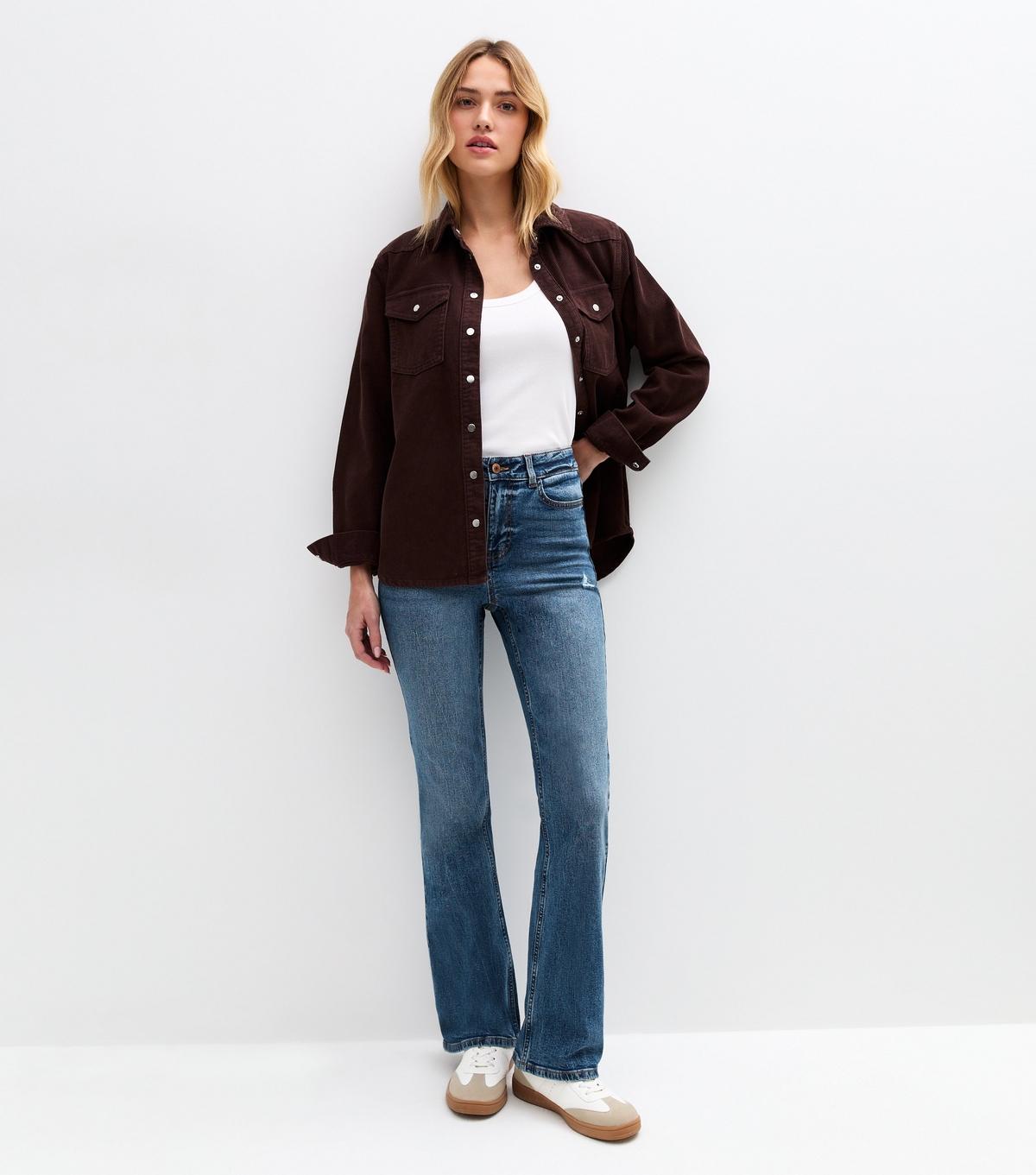 Women's Blue Ripped Detail High Rise Flare New Look