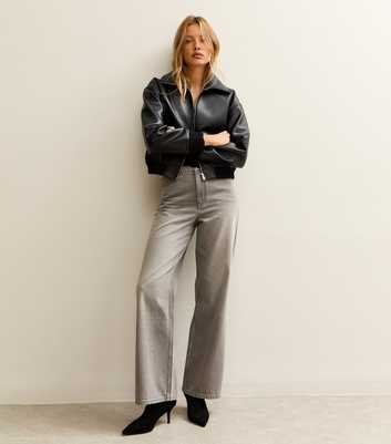 Grey Adalae High Waisted Wide Leg Jeans