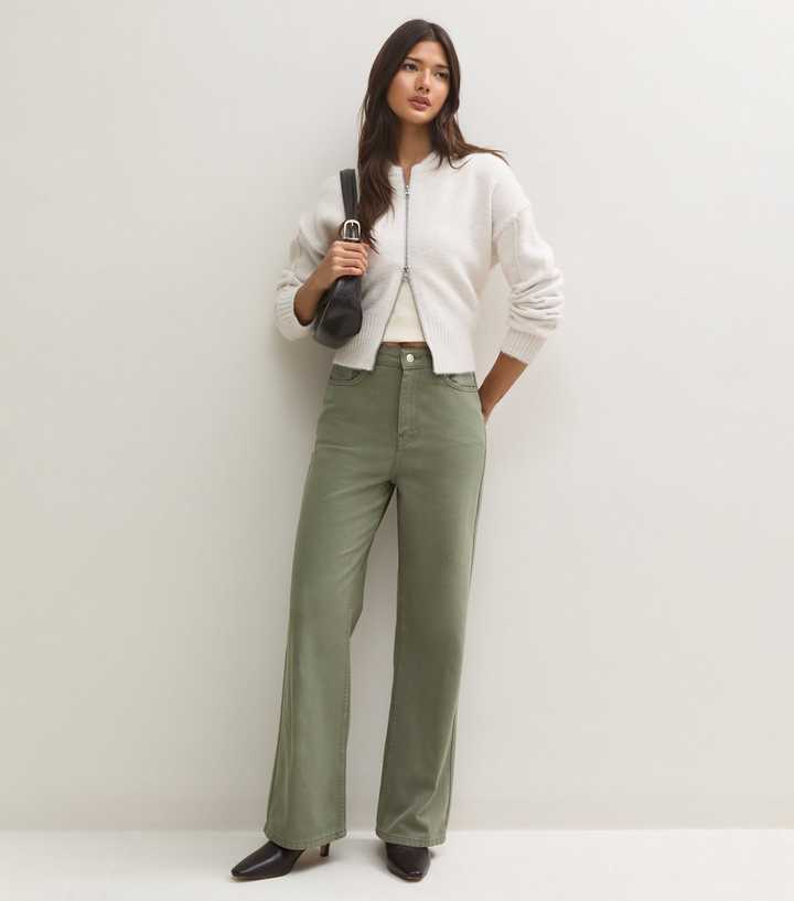 Dark Khaki Adalae High Waisted Wide Leg Jeans