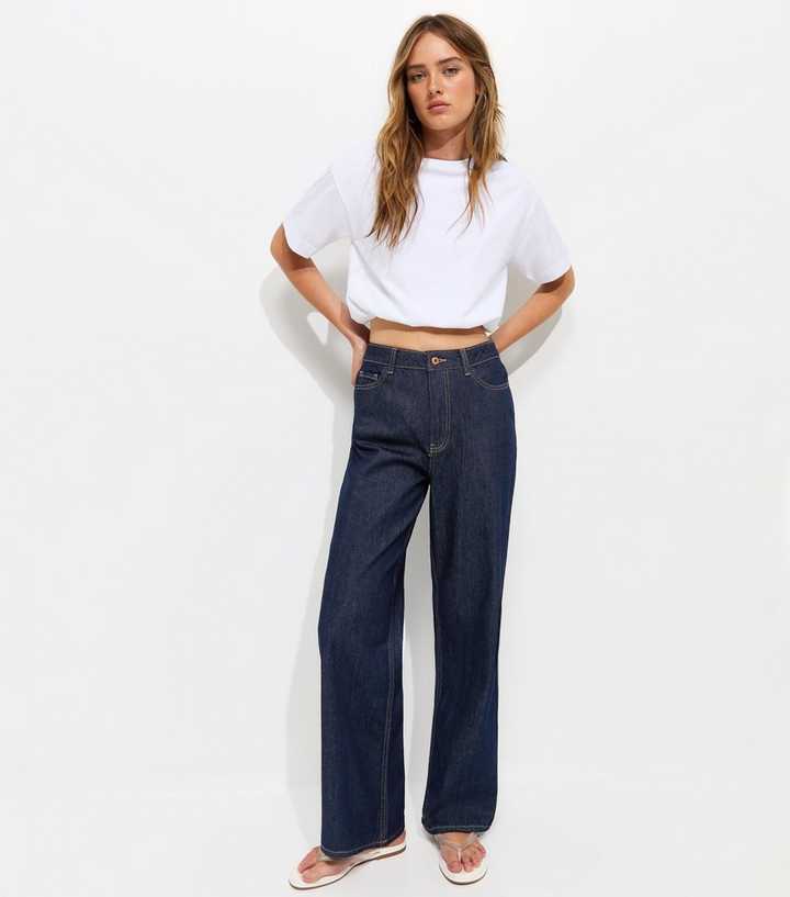 Navy Adalae High Waisted Wide Leg Jeans