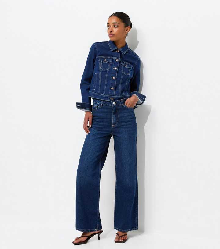 Dark Blue Adalae High Waisted Wide Leg Jeans