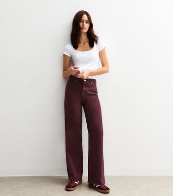 Dark Burgundy Adalae High Waisted Wide Leg Jeans New Look
