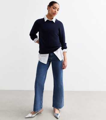 Blue Adalae Striped High-Waist Wide Leg Jeans