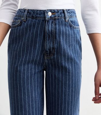 Blue Adalae Striped High Waist Wide Leg Jeans New Look