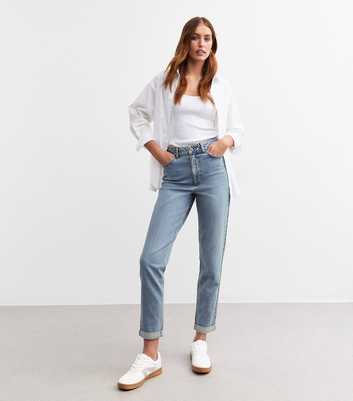 Tall Blue High Waist Cuff Mom Jeans