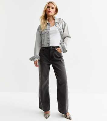 Petite Washed Black Adalae Wide Leg Jeans