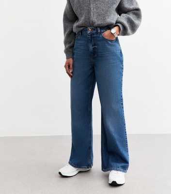 Petite Dark Blue Adalae High Waisted Wide Leg Jeans