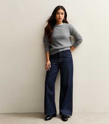 Petite Indigo Wash High Waist Adalae Wide Leg Jeans
