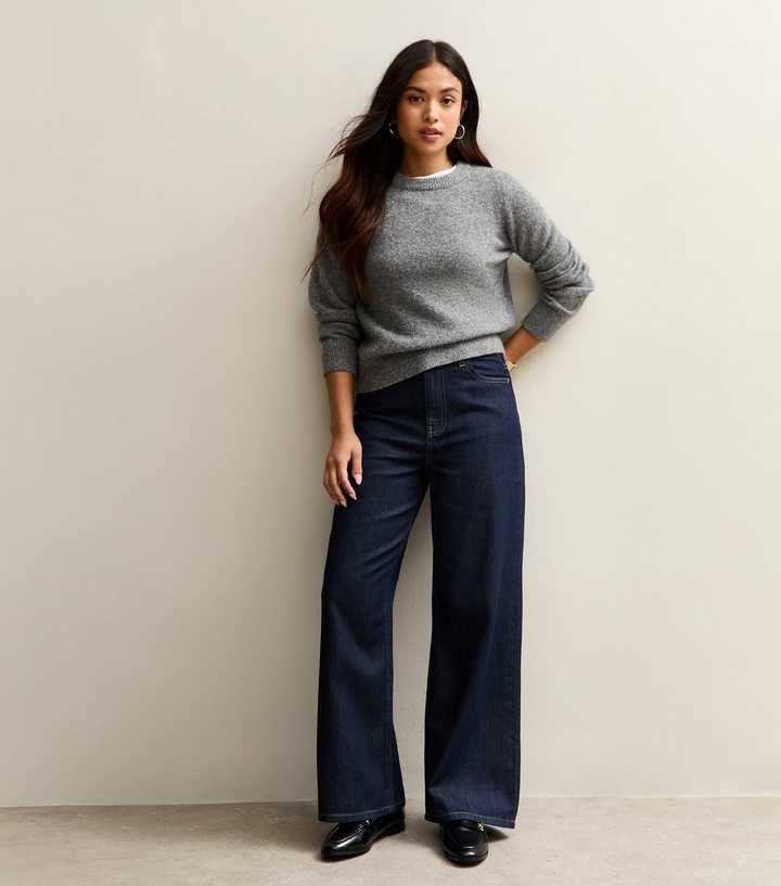 Petite Indigo Wash High Waist Adalae Wide Leg Jeans