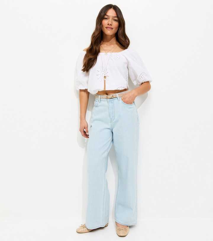 Petite Light Blue Wash High Waist Adalae Wide Leg Jeans