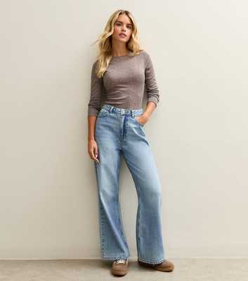 Petite Blue Adalae High Waisted Wide Leg Jeans