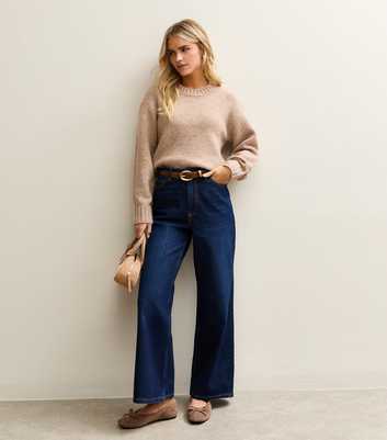 Petite Dark Blue High Rise Wide Leg Jeans