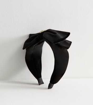 Black Diamantè Embellished Velvet Bow Headband