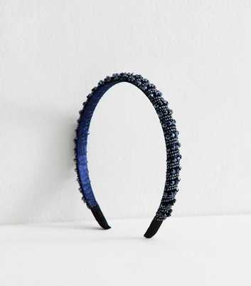 Navy Beaded Slim Headband