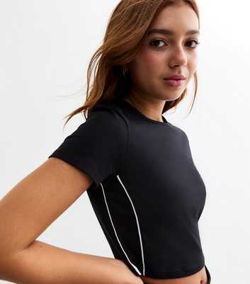 Girls Black Contrast Piping Top