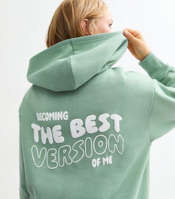 Girls Green Best Version Of Me Hoodie New Look