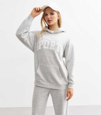 Girls Grey Textured Sports Slogan Hoodie 