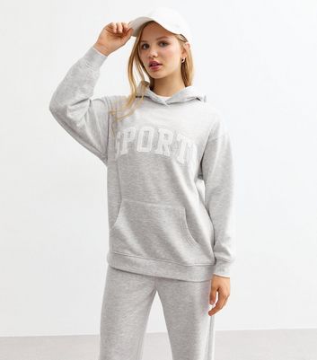 Girls Grey Textured Sports Slogan Hoodie New Look