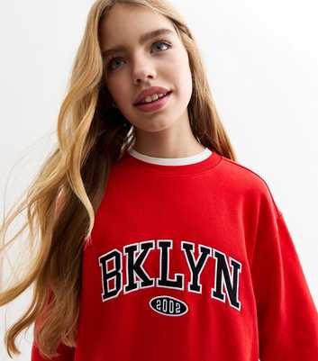 Girls Red BKYLN Embroidered Jersey Sweatshirt