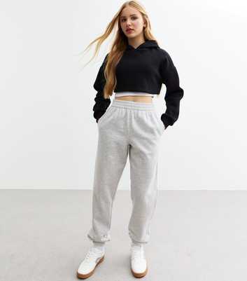 Girls Grey Cuffed Jersey Joggers