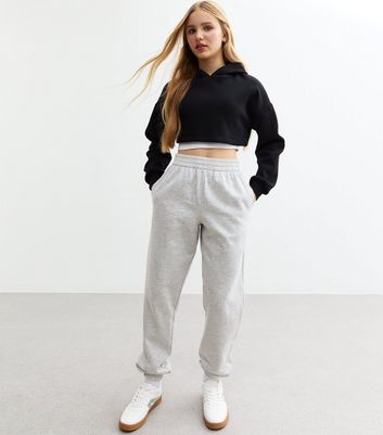 Girls Grey Cuffed Jersey Joggers New Look