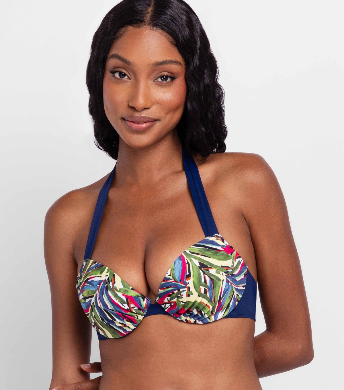 Women's Blue Floral Print Halterneck Bikini Top Dorina New Look