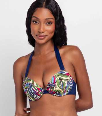 Dorina Blue Floral Print Halterneck Bikini Top