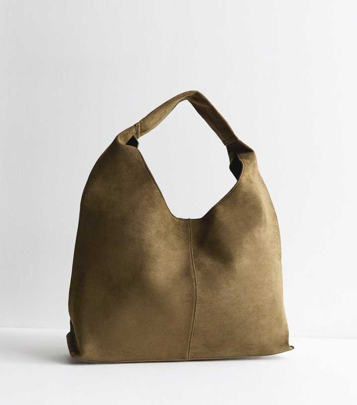 Khaki Faux Suede Shoulder Bag