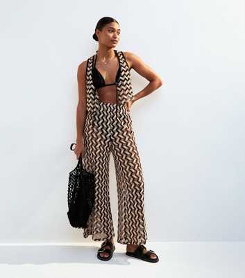 Black Chevron Crochet-Look Beach Trousers