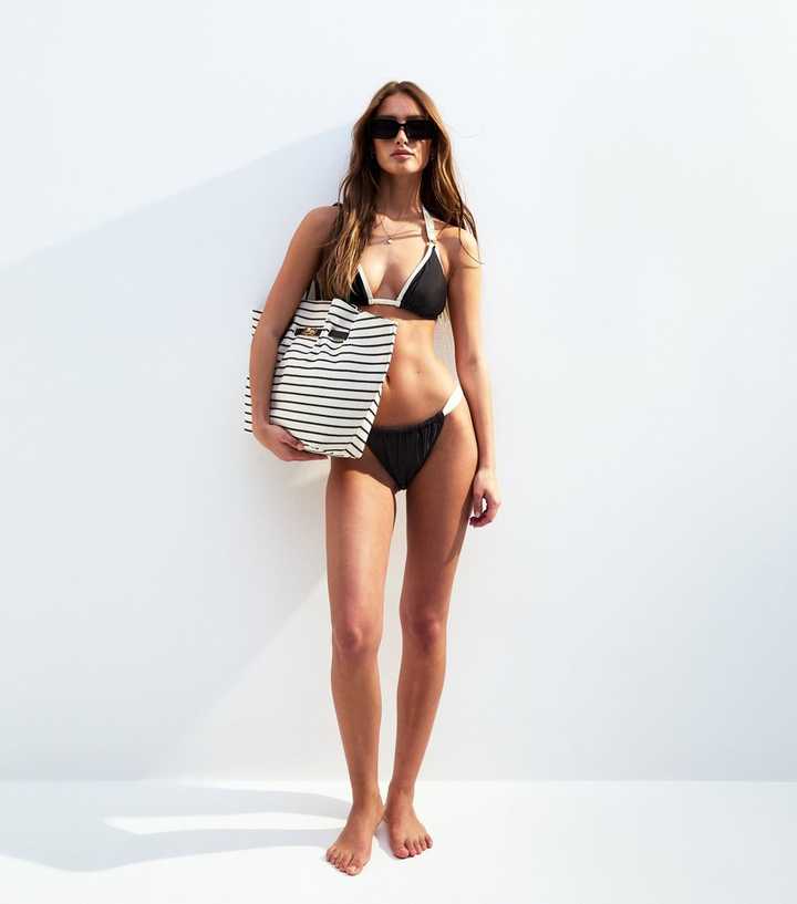 Black Contrast Strap Bikini Bottoms